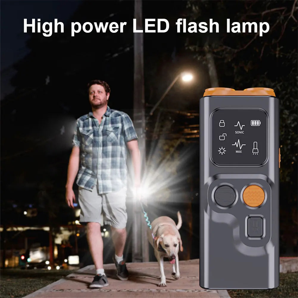 Rechargeable Ultrasonic Anti Dog Bark Deterrent Device with Dual Ultrasonic Emitter LED Flashlight Shock Bark Collar Alternative