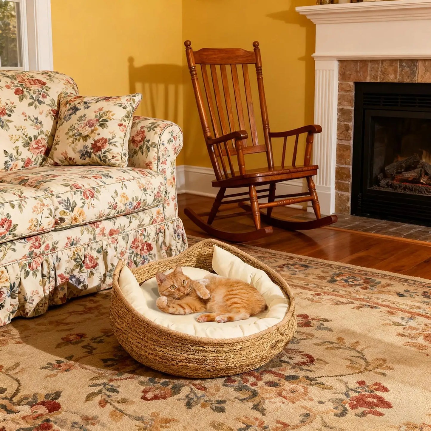 Cat Bed Cotton Rope Woven Cat Bed with Pillow and Cushion All Season Indoor Weaving Pet Resting Scratching Sleeping Furniture