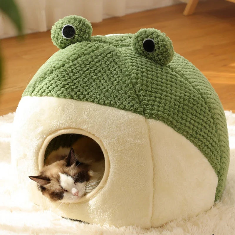 New Pet Nest Winter Protect Cold Warm Dog Den Cat Villa Small Frog Shape Semi Enclosed Kitten Puppy Plush Mattress Pet Supplies