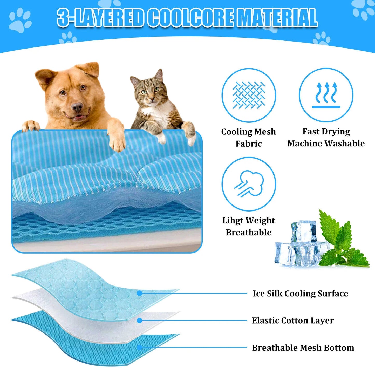 Pet Cooling Mat Cool Pad Cushion Dog Cat Puppy Blanket For Summer Sleeping
