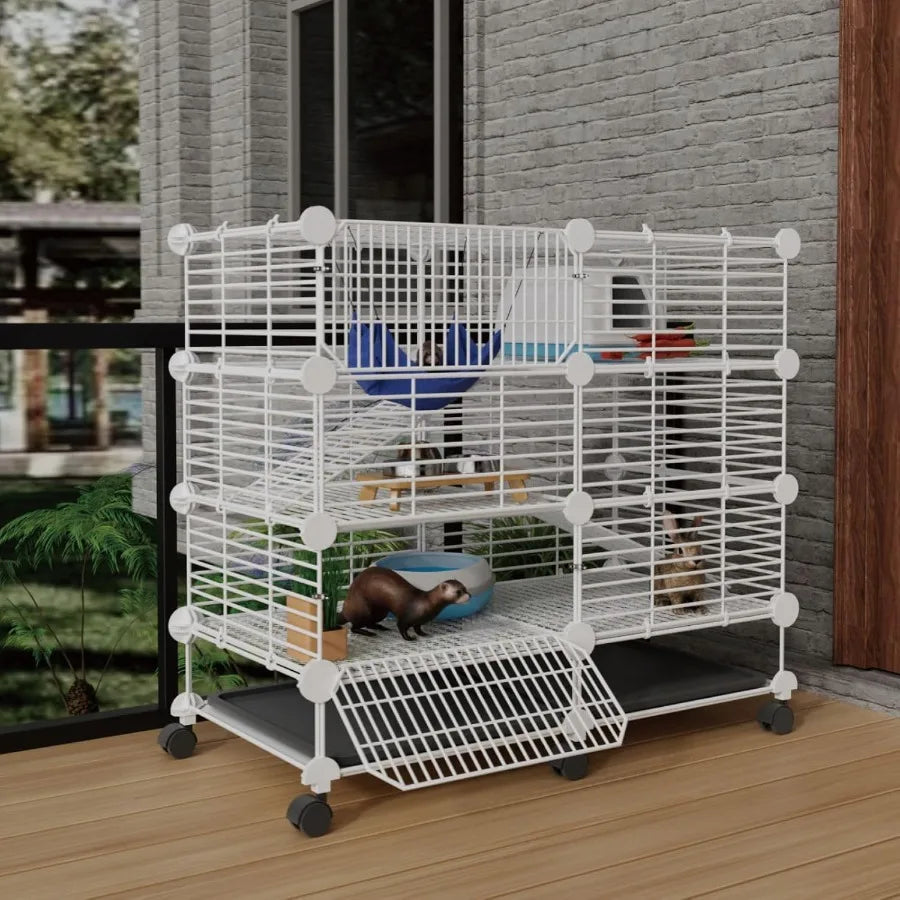 3Tier Compact Indoor Small Animal Cage with Wheels and Removable Tray for Guinea Pigs Rabbits Hamsters Ferrets Rats Chinchillas