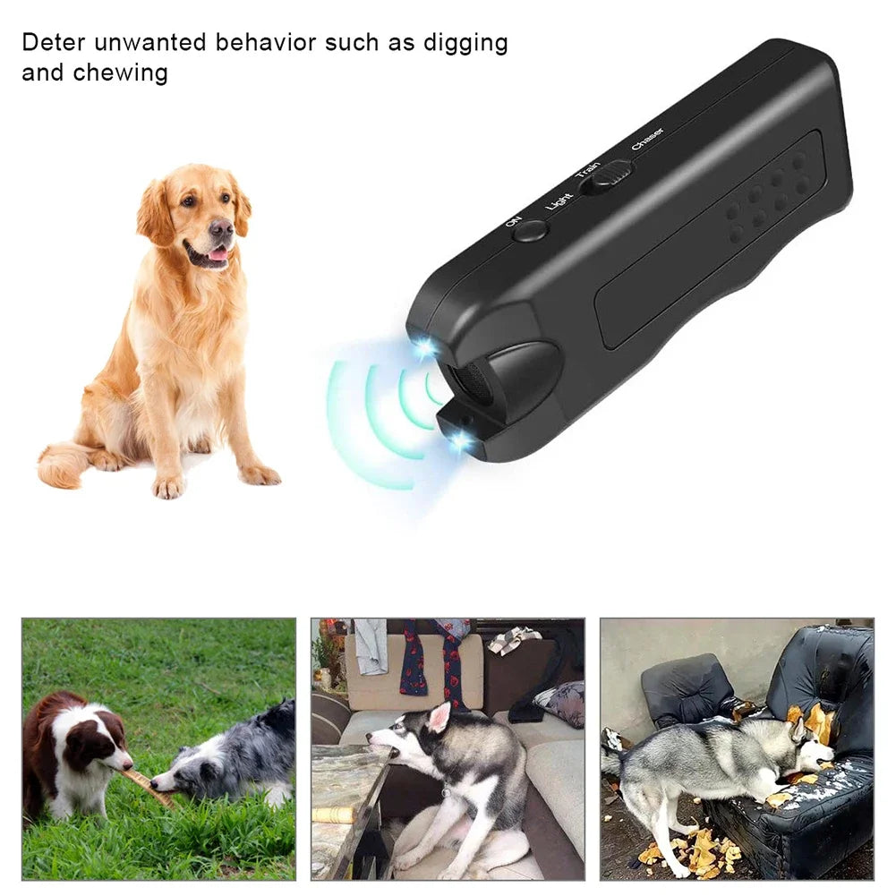 Ultrasonic Anti Barking Device Portable Dog Barking Trainer with LED Light Dog Bark Suppressor Battery Powered for All Size Dogs