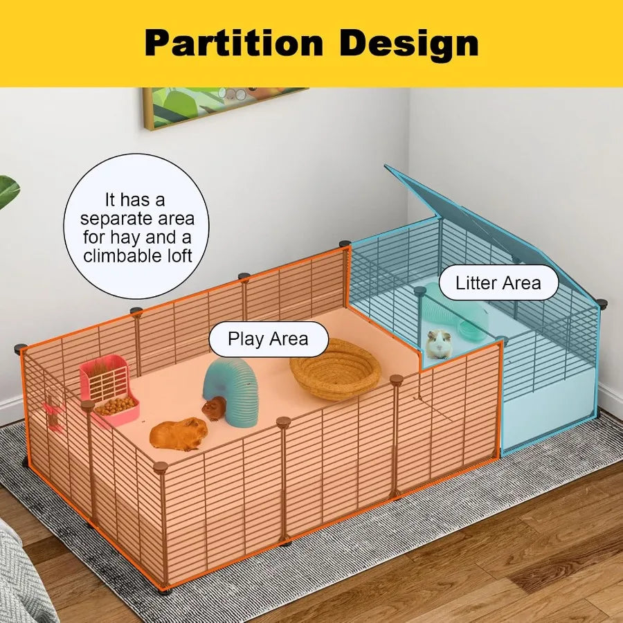 Indoor Guinea Pig Cage with Waterproof Plastic Bottom and Adjustable Partitions for Small Pets like Bunnies Turtles and Hamster