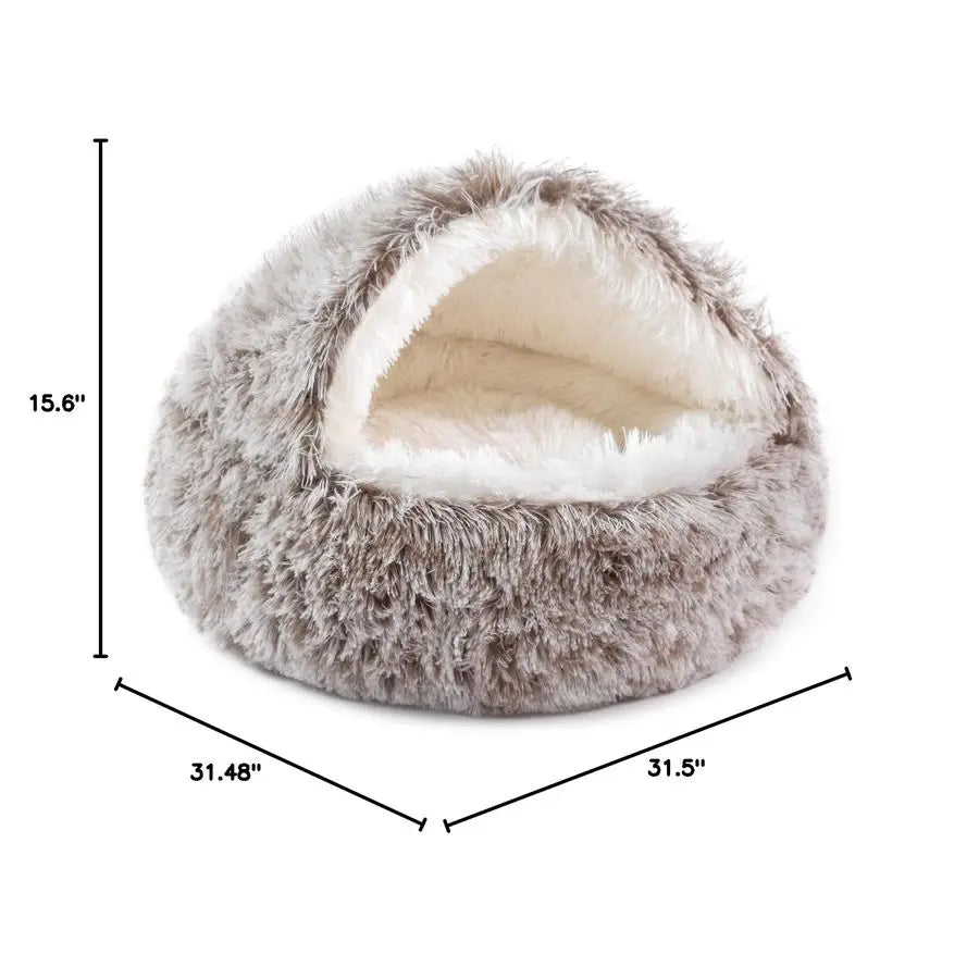 Round Hooded Donut Dog Bed for Small amp Medium Pets Plush Fluffy AntiAnxiety Cat Cave Bed with Cover