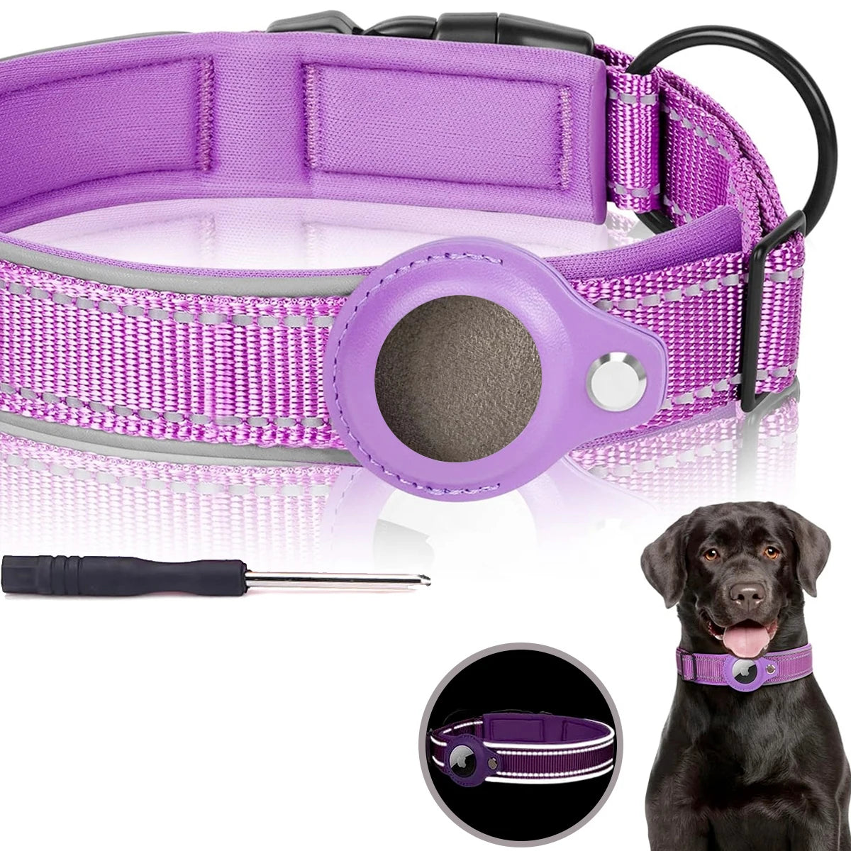 AirTag Dog Collar Reflective Dog Collar Padded Dog Collars AirTag Holder Case Adjustable Pet Collar for Small Medium Large Dogs