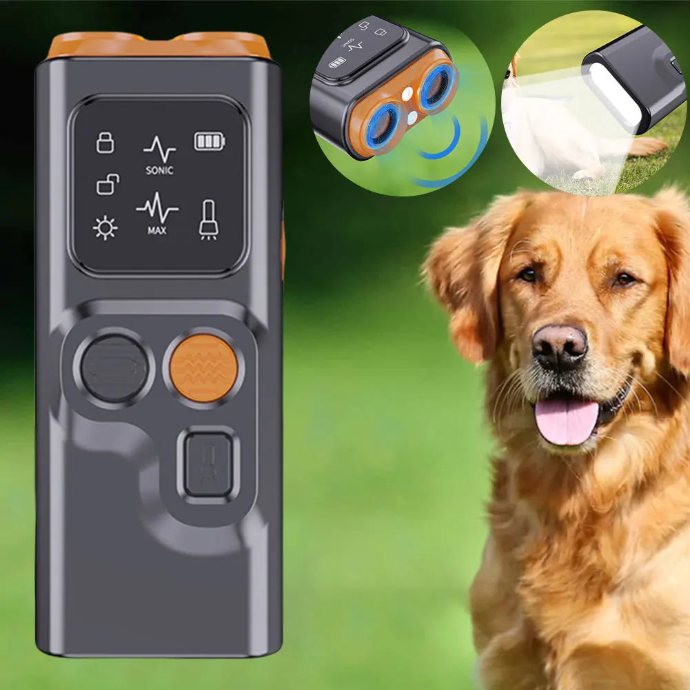 Rechargeable Ultrasonic Anti Dog Bark Deterrent Device with Dual Ultrasonic Emitter LED Flashlight Shock Bark Collar Alternative