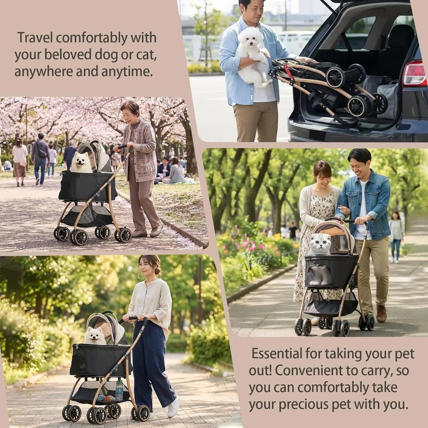 Lightweight Foldable Pet Stroller for Small Dogs & Cats, 35Lbs Capacity with Detachable Cradle and Cup Holder