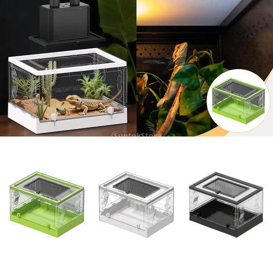 Clear Folding Reptile Tank Lizards Habitat Lightweight Desktop Pet Enclosure Front Door Habitat for Geckos Lizards Turtles