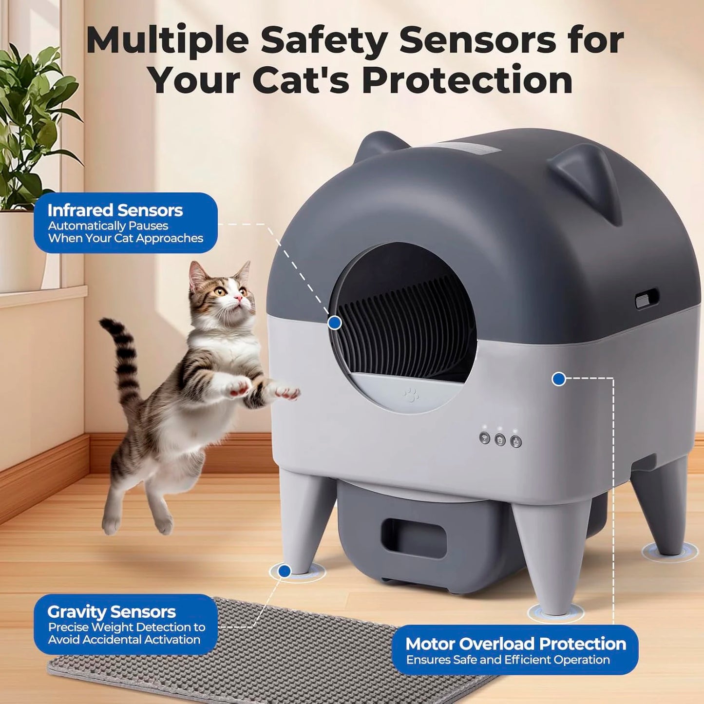 Factory Wholesale Plastic 76L Large Capacity Automatic Smart Cat Litter Box with APP Control Self Cleaning