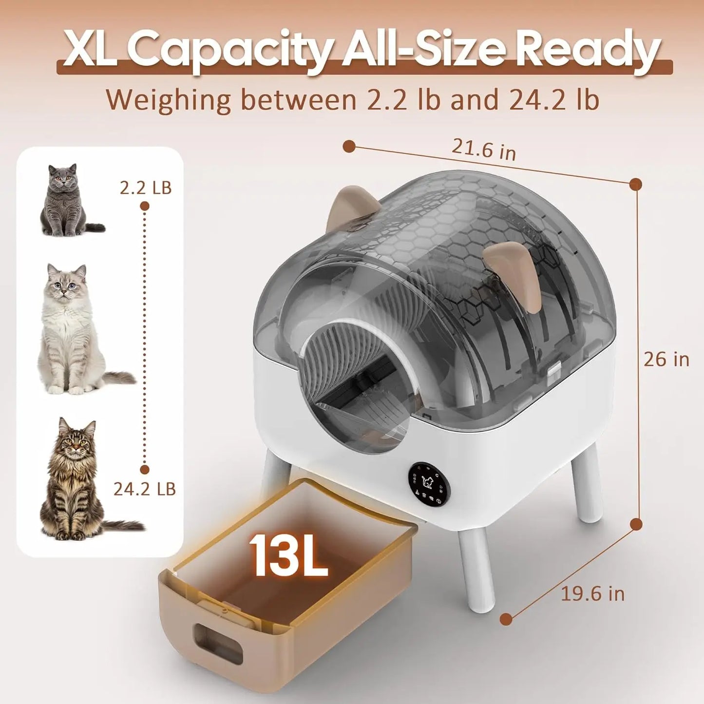 New Color Smart Cat Litter Box With Wifi Odor Control 76L Large Space Self-Cleaning Automatic Cat Toilet