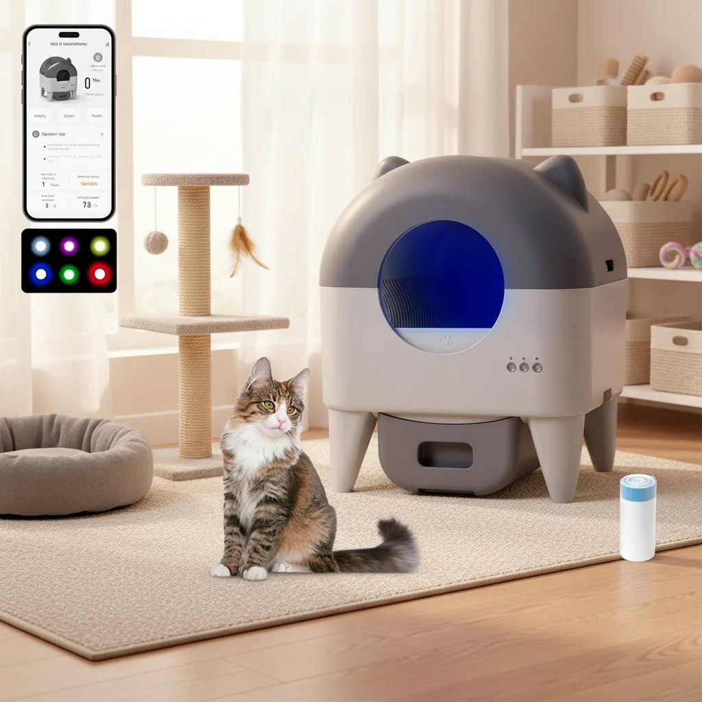 Factory Wholesale Plastic 76L Large Capacity Automatic Smart Cat Litter Box with APP Control Self Cleaning