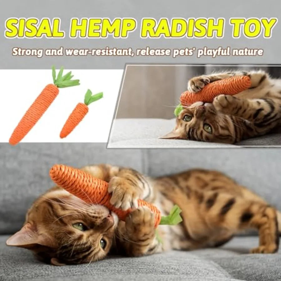 2PCS Cat Chew Toys 1 Small1 Large Carrot Shapes Cat Rope Toys with Sounding Parcels Interactive Cat Toys for Indoor Cats and Ki