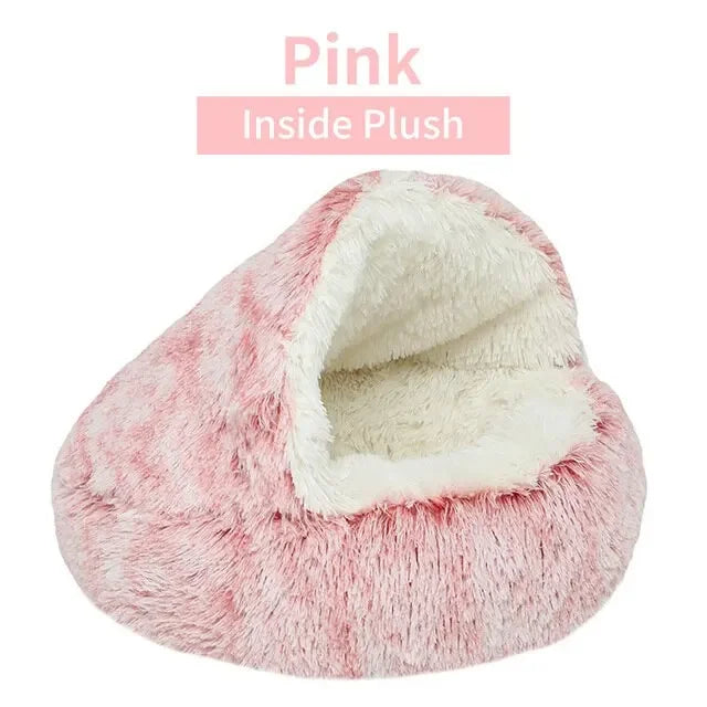 Soft Plush Pet Bed Round Semi Closed Cat Bed Shell Type Pet Mattress Warm Cat Dog 2 in 1 Sleeping Nest Cave for Small Dogs