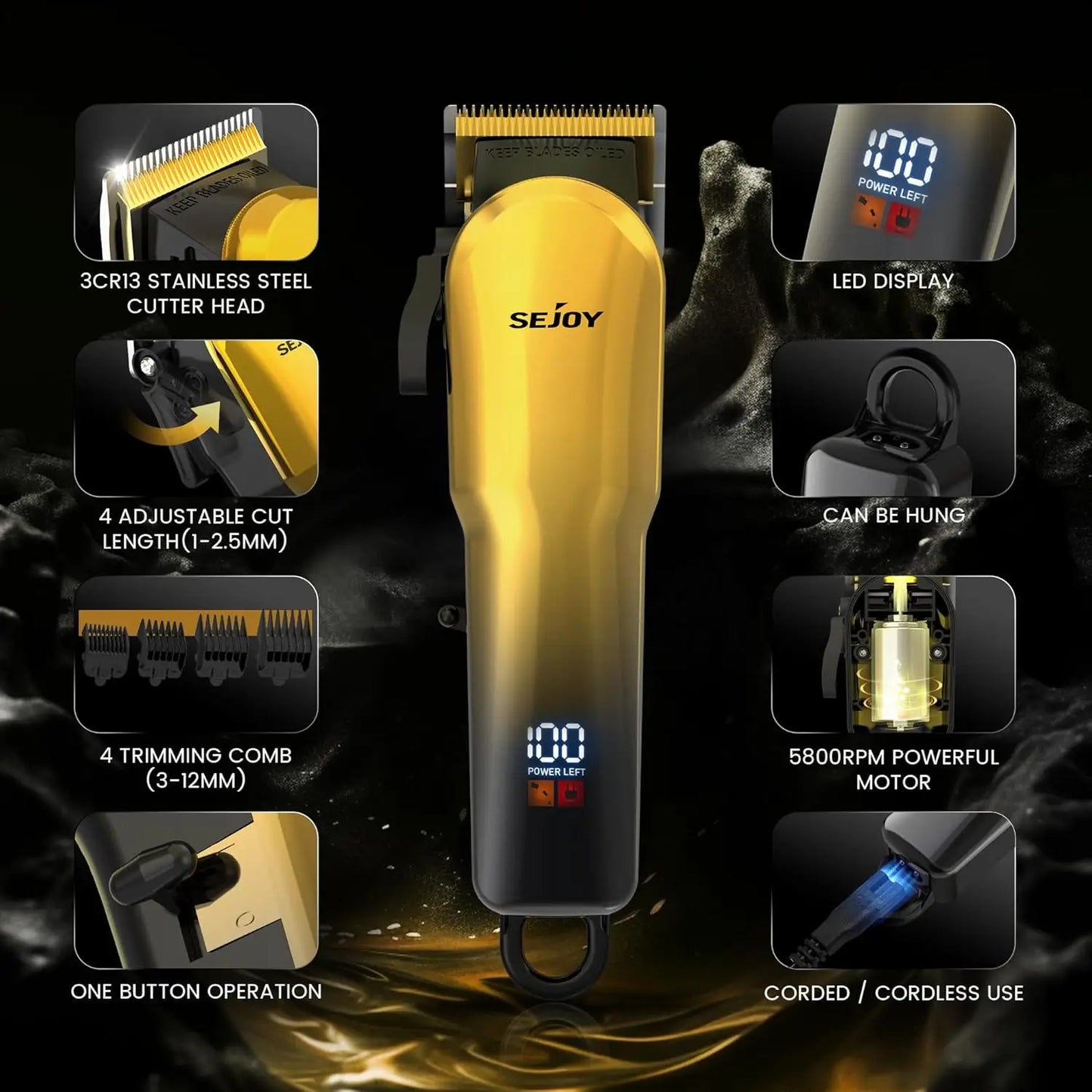 Professional Hair Trimmer, Cordless Barber Hair Grooming Kit, Beard Trimmer, Home Haircut Machine