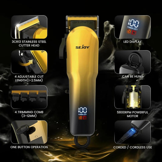 Professional Hair Trimmer, Cordless Barber Hair Grooming Kit, Beard Trimmer, Home Haircut Machine