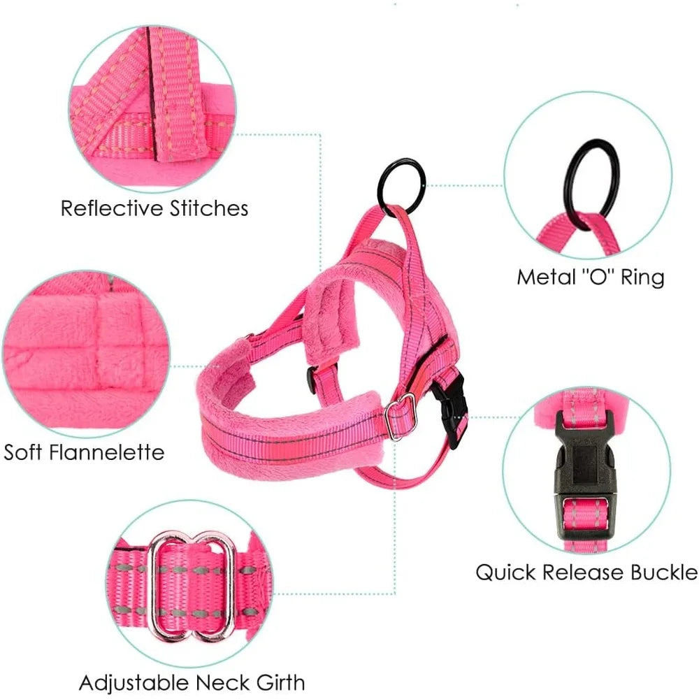 Soft Padded Dog Harness Leash Set Adjustable Reflective Vest Small Dogs Quick Fit Neck Chest Safe Walking 4ft Leash