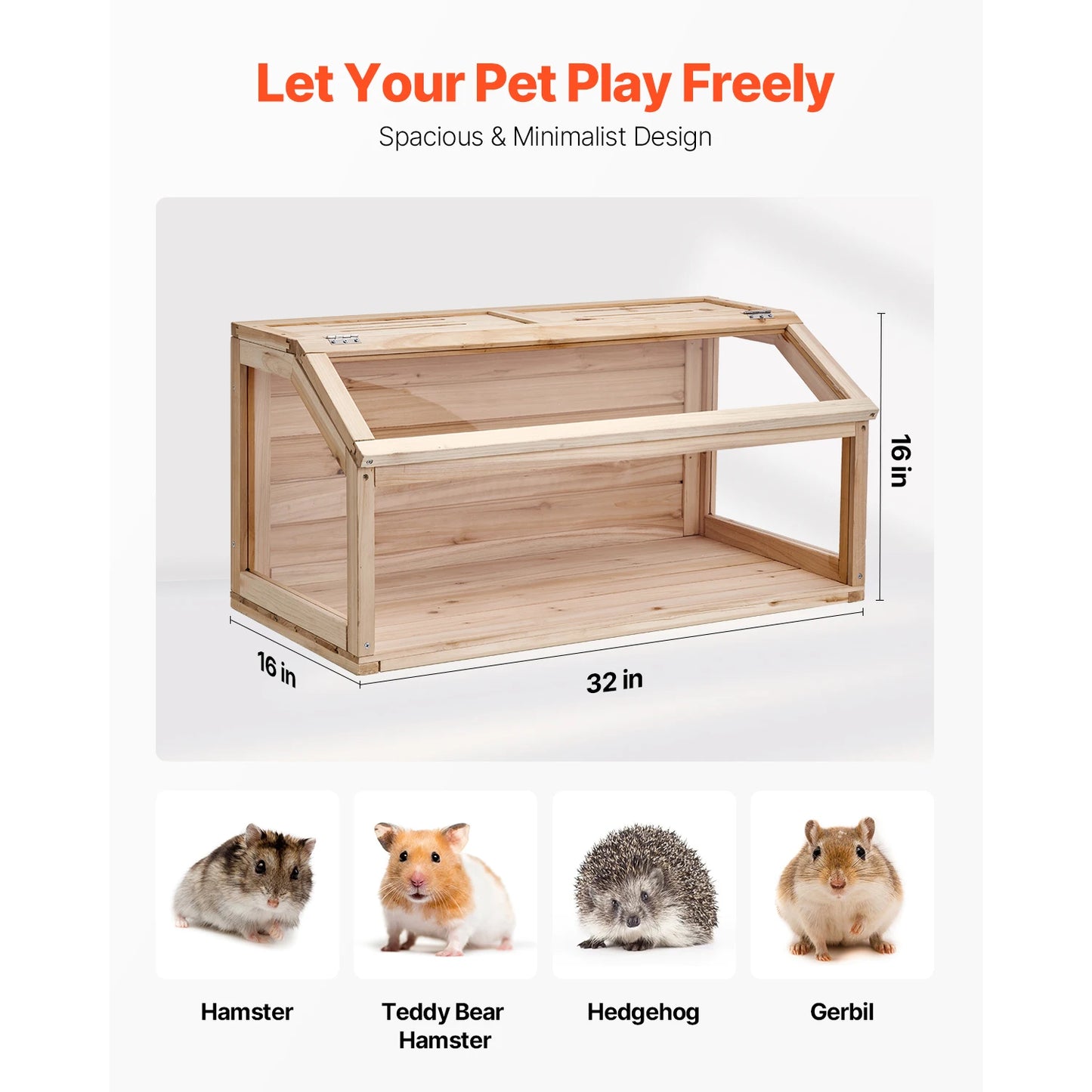 Wooden Hamster Cage 270° Viewing Hamster Habitat Hamster Cage with Openable Top Ventilated Animal Cage for Gerbils Mice