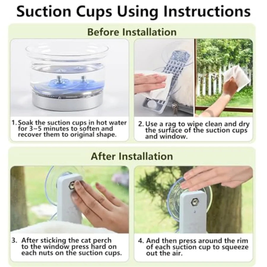 Cordless Cat Window Perch Cat Hammock for Wall with 4 Strong Suction Cups Solid Metal Frame and Two Replaceable Covers Foldable