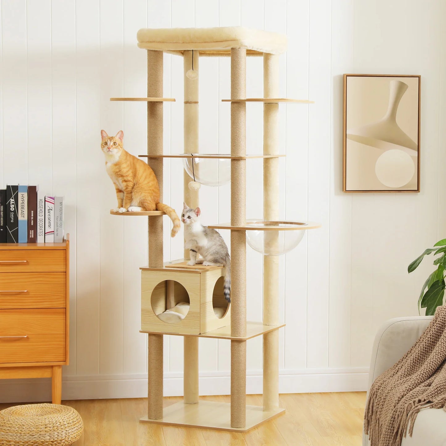 Multi-Level Cat Tree with Scratching Posts Spacious Condo Hammock Top Perch