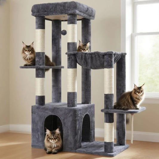 Heybly Heavy Duty Cat Tree, Tower for Indoor Cats Large Adult, Tall Cat Condo House with Extra-Large Baseboard, Multi-Level Plus