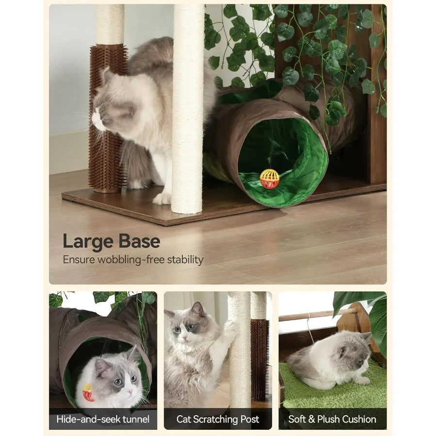Large Cat Tree with Leaves 72.8I nch Cat Tower for Indoor Cats
