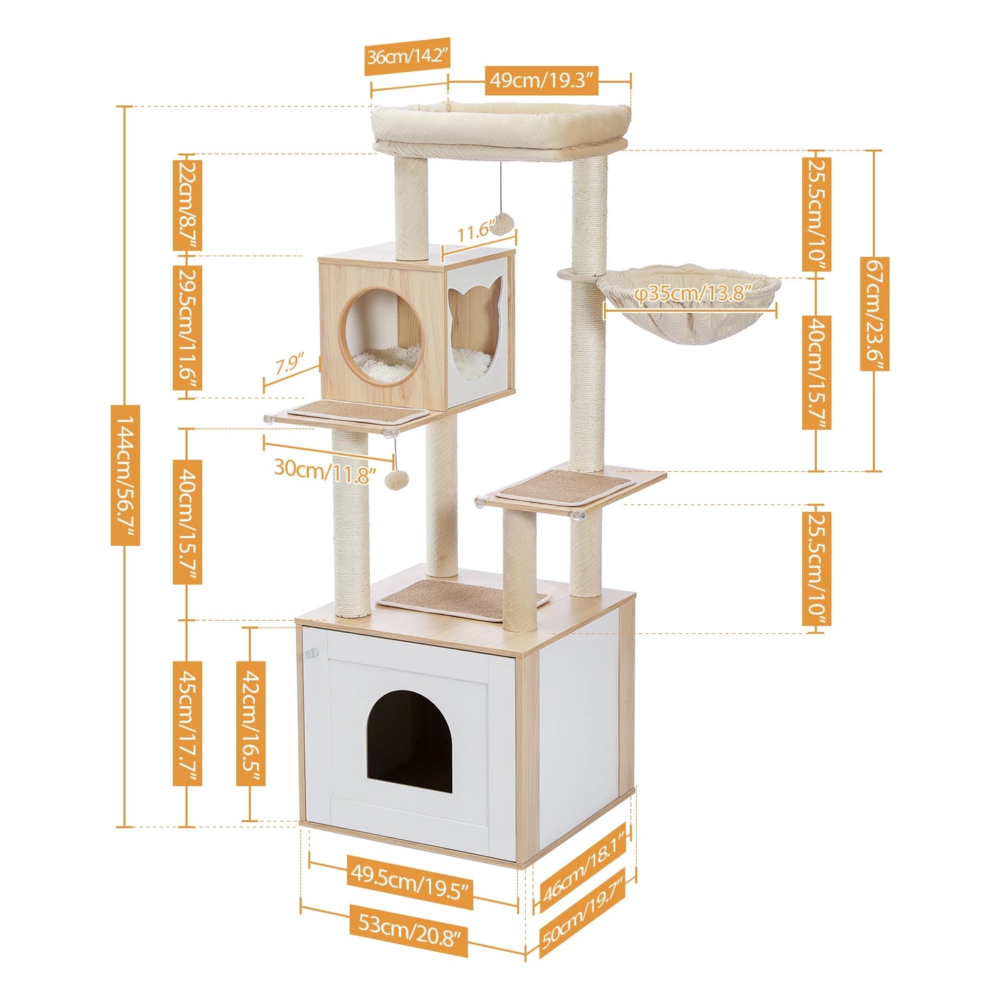 Multi-Level Cat Tree with Scratching Posts Spacious Condo Hammock Top Perch