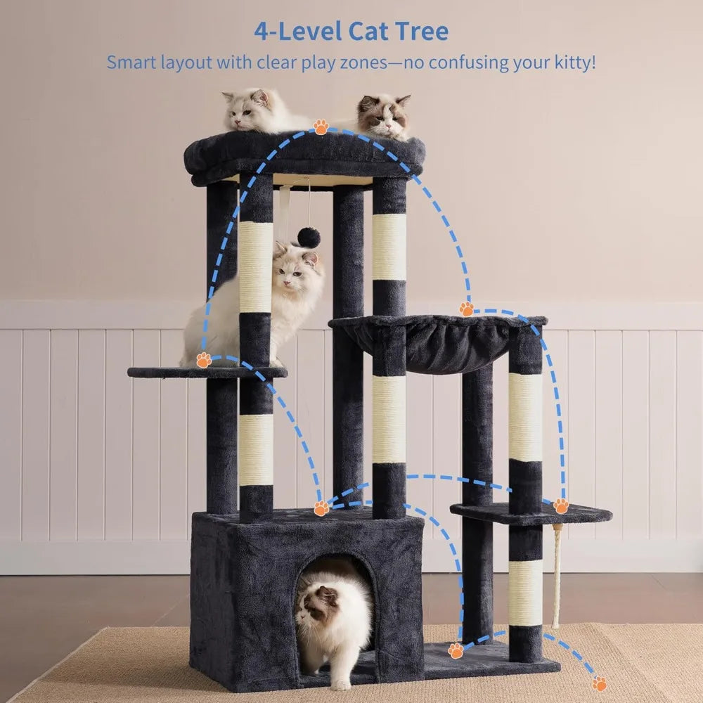 Heybly Heavy Duty Cat Tree, Tower for Indoor Cats Large Adult, Tall Cat Condo House with Extra-Large Baseboard, Multi-Level Plus