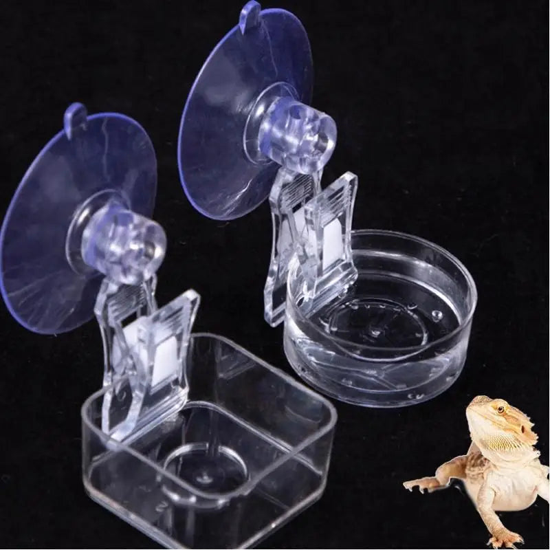 【E】Reptile Water Food Bowl Suction Cup Food Tray Gecko Reptile Lizards Spider Tree Frogs Feeder Habitat Decoration Pet Supplies
