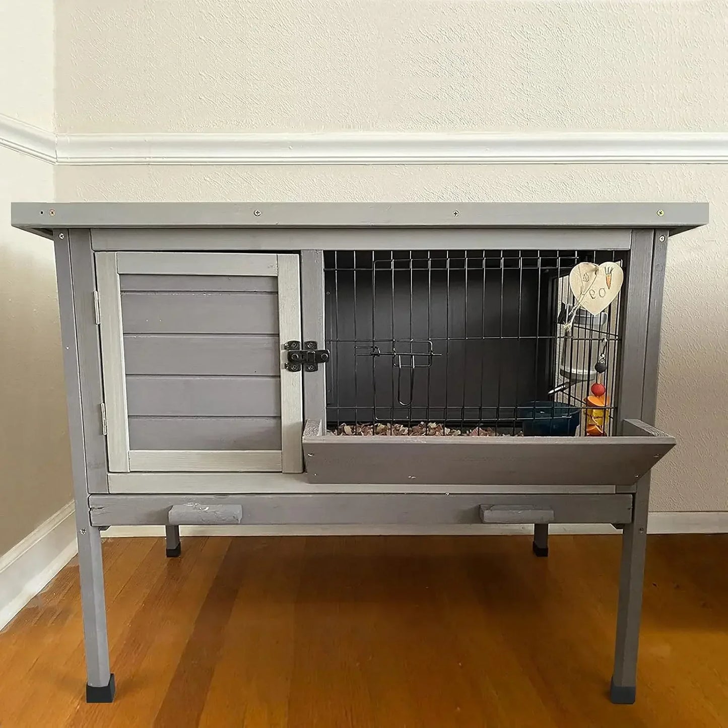 Bunny Cage Indoor and Outdoor Rabbit Hutch with Casters Waterproof Roof