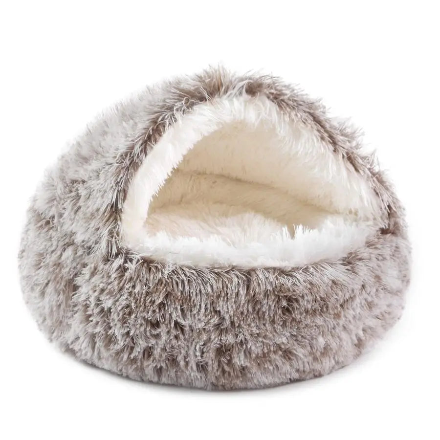 Round Hooded Donut Dog Bed for Small amp Medium Pets Plush Fluffy AntiAnxiety Cat Cave Bed with Cover