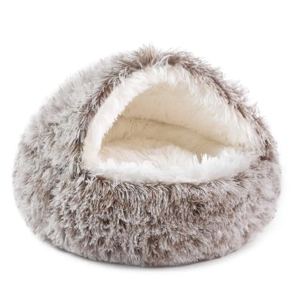 Round Hooded Donut Dog Bed for Small amp Medium Pets Plush Fluffy AntiAnxiety Cat Cave Bed with Cover