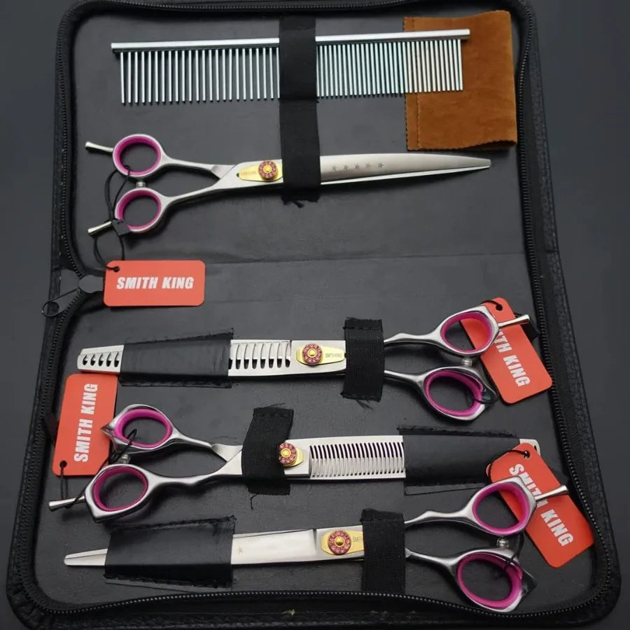 Professional Dog Grooming Shears Set Dogs Straight thinning Curved scissors chunkers Scissorswith comb in 1 Set for Righthanded
