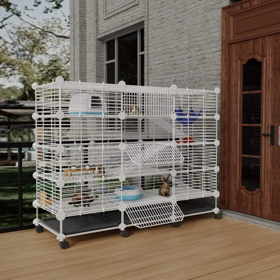 Large Guinea Pig Cages Indoor: 4Tier CC Rabbit Cage with Wheels and Removable Tray for Small Animals Including Bunnies Hamsters