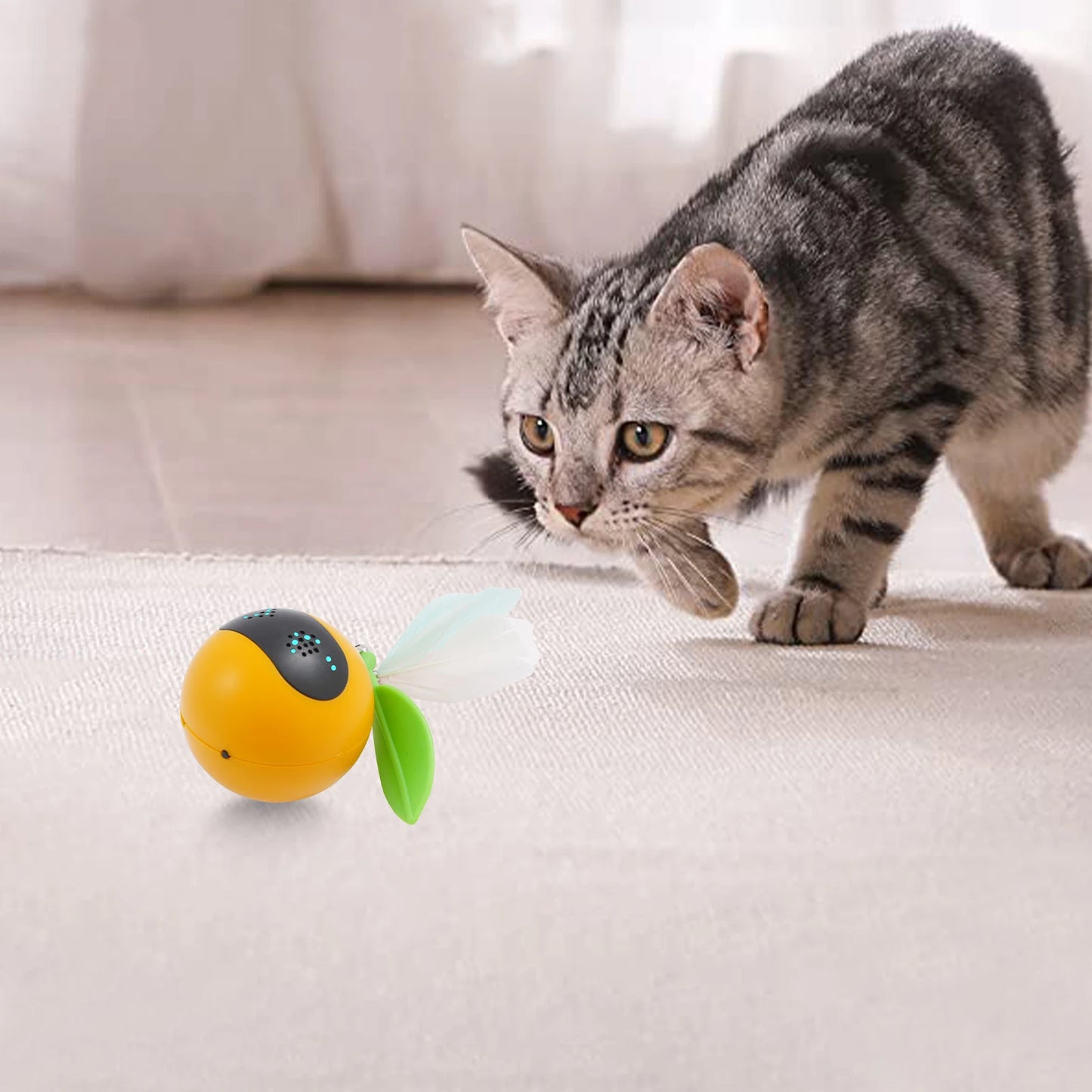 Orange+Green Interactive Cat Toy, LED Light Electric Moving Ball, Automatic Rolling Ball Cat Toy