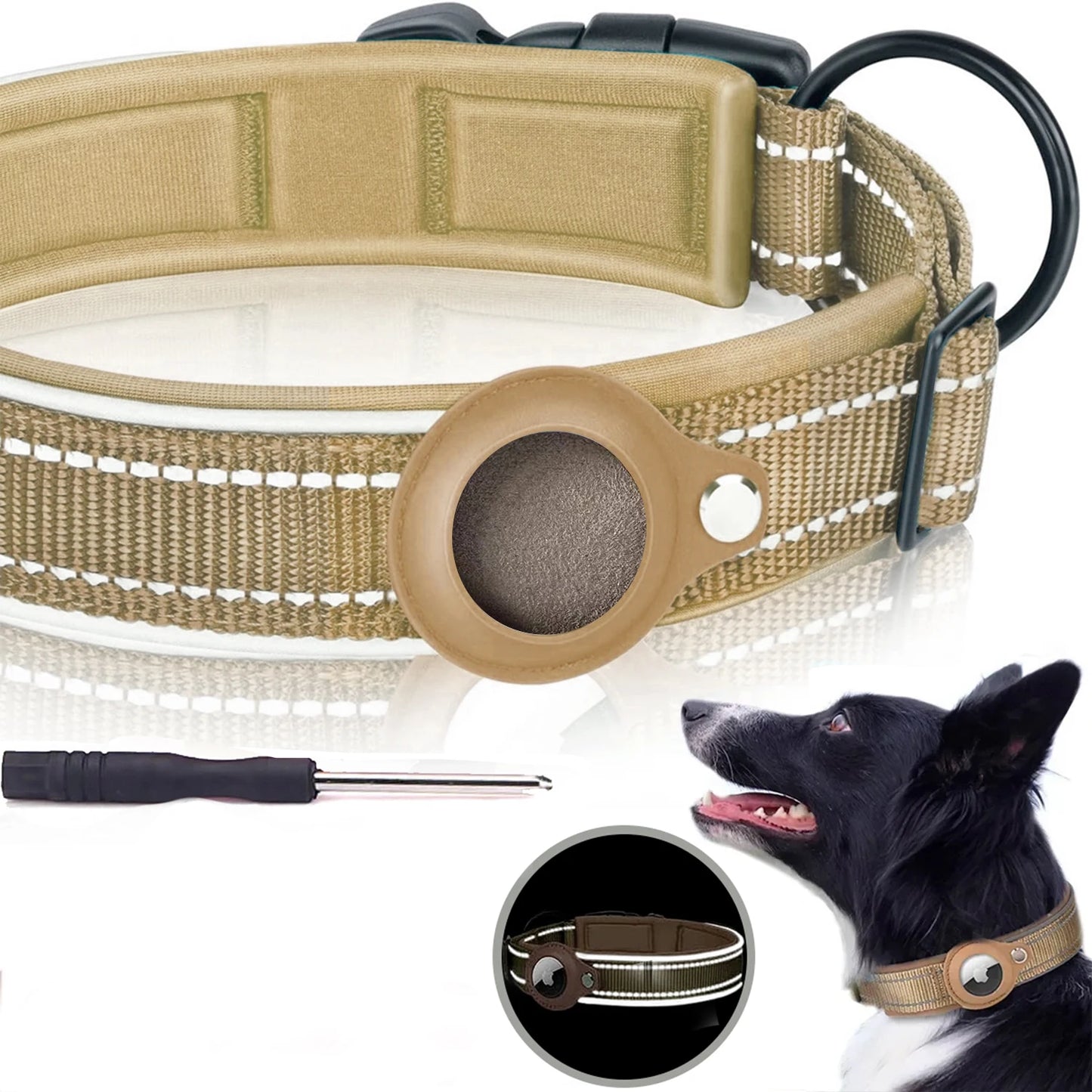 AirTag Dog Collar Reflective Dog Collar Padded Dog Collars AirTag Holder Case Adjustable Pet Collar for Small Medium Large Dogs