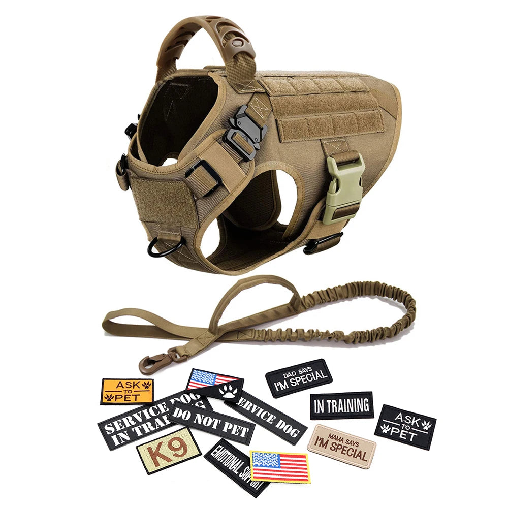 Military Large Dog Harness Collar Leash Bags Patches Set Pet Malinois Training Vests Tactical Dogs Harnesses Accessories