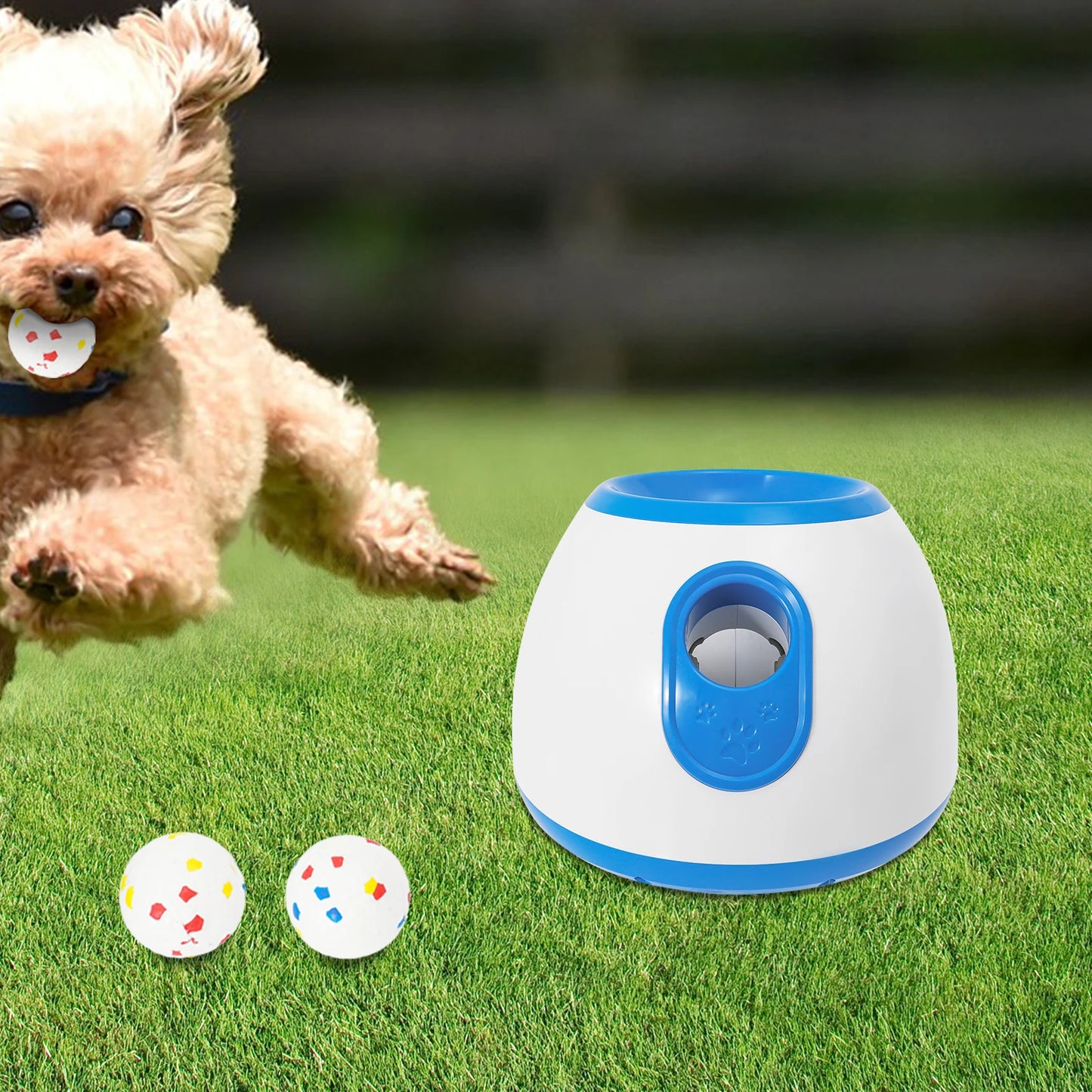Automatic Ball Launcher for Dogs, Adjustable 10-30ft Throw Distance, Dual Power Option, Includes 2" Machine-Washable Balls