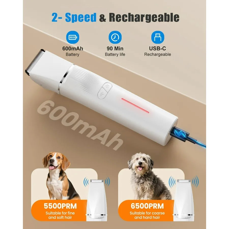 4in1 Dog Clippers Grooming Kit with LED Light 2025 Upgraded Low Noise Dog Paw Trimmer Nail Grinder Grooming Clippers 2Speed Pro