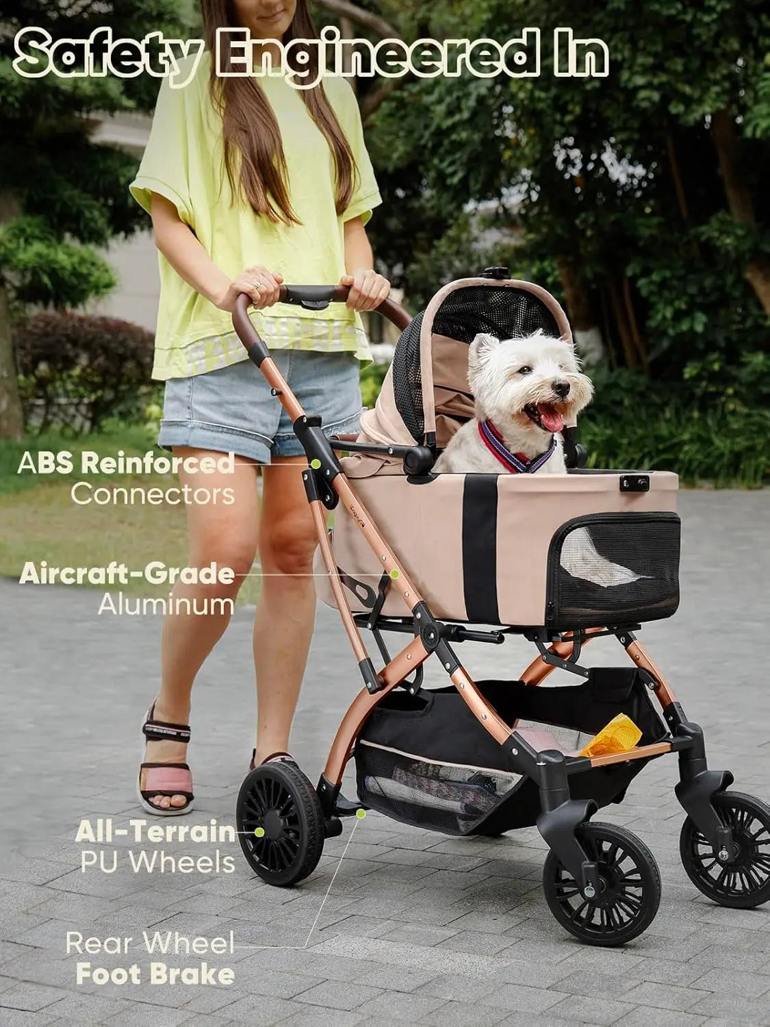 5-in-1 Foldable Pet Stroller for Small Dogs and Cats Up to 55 lbs, Waterproof Carrier with Easy-Clean Design