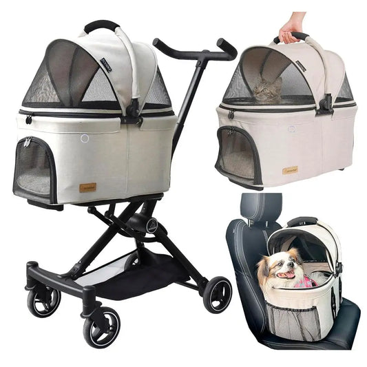 Upgraded Version 3 in 1 Dog Cat Stroller with Detachable Carrier Lightweight Folding Portable All Terrain Pet Travel System for