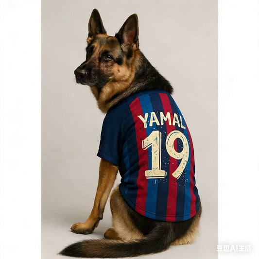 Yamal 19 Pet Dog Jersey Soft Breathable Polyester Football Striped T-Shirt for Small Medium Large Dogs Sports Style Comfortable