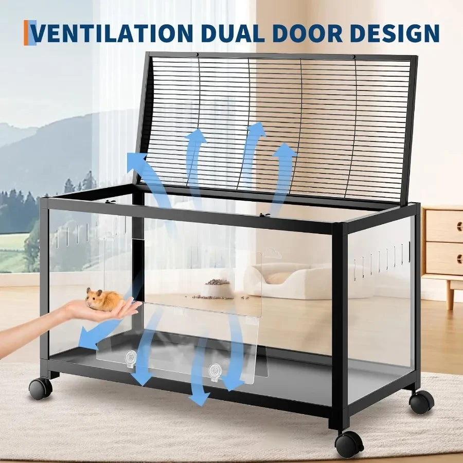 Acrylic Hamster Cage for 2 Rats Indoor Guinea Pig Cages Small Animal Habitats with 360 Viewing and Stacked Design Ideal for Chi