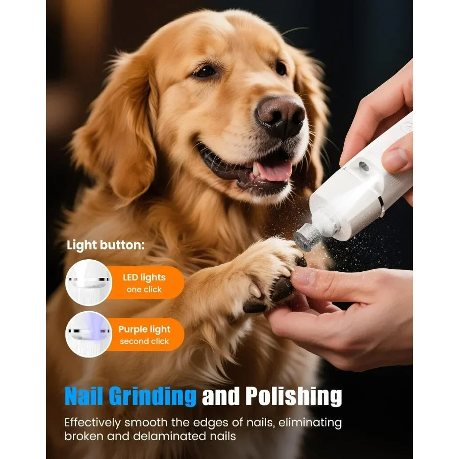 4in1 Dog Clippers Grooming Kit with LED Light 2025 Upgraded Low Noise Dog Paw Trimmer Nail Grinder Grooming Clippers 2Speed Pro