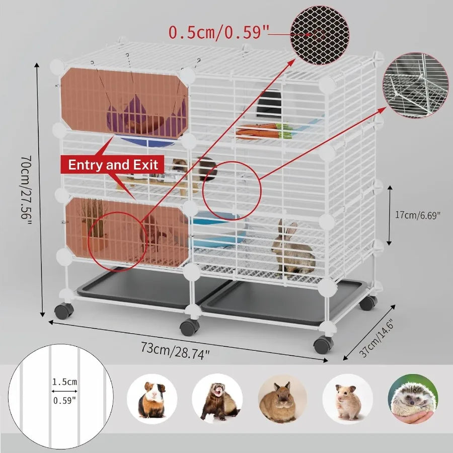3Tier Compact Indoor Small Animal Cage with Wheels and Removable Tray for Guinea Pigs Rabbits Hamsters Ferrets Rats Chinchillas