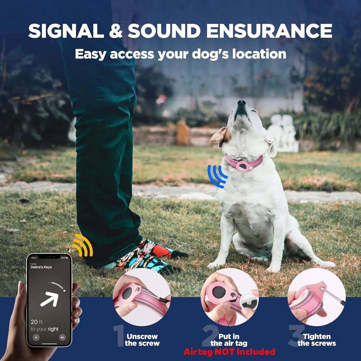 AirTag Dog Collar Reflective Dog Collar Padded Dog Collars AirTag Holder Case Adjustable Pet Collar for Small Medium Large Dogs