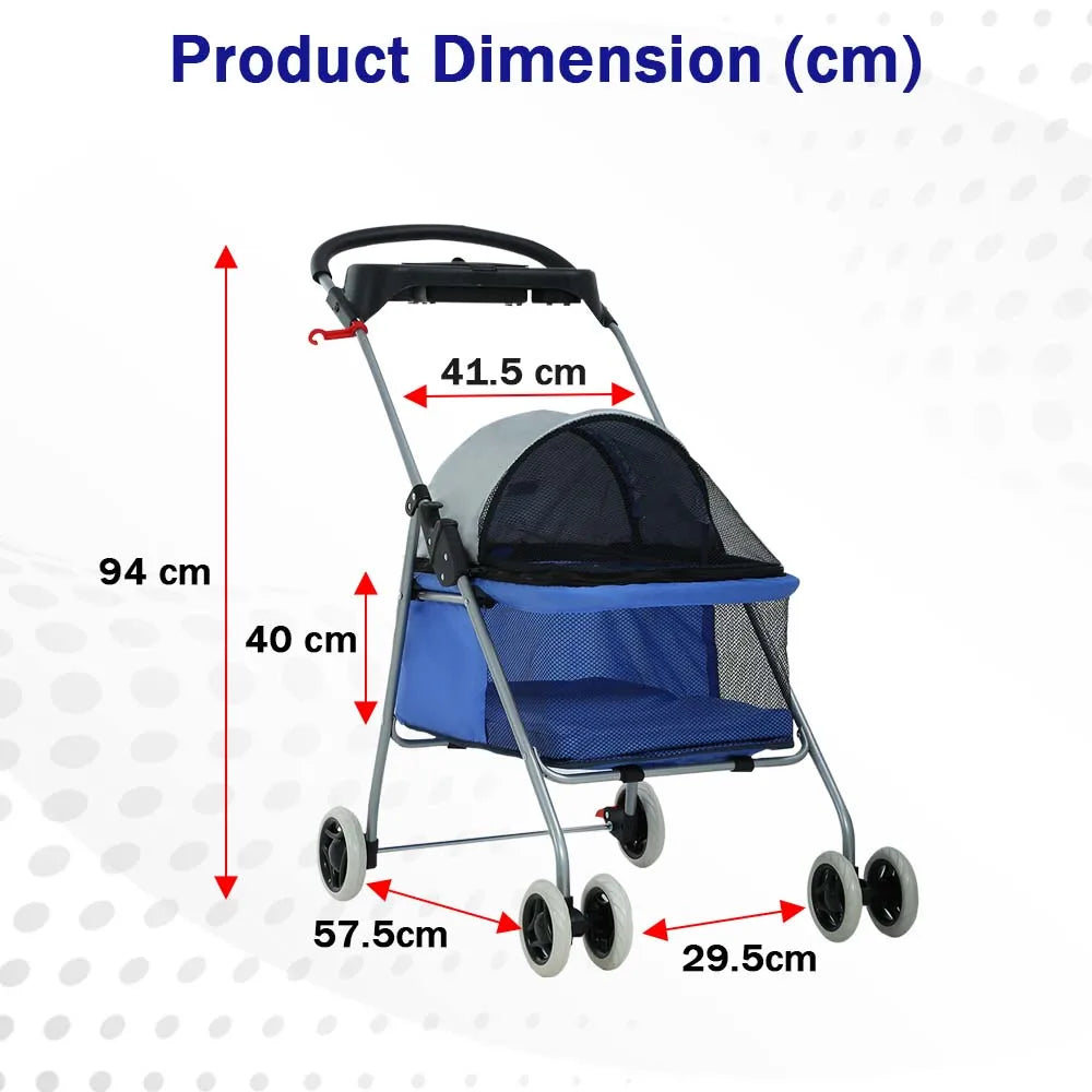 Portable 4-Wheel Pet Stroller, Posh Folding Waterproof Travel Carrier with Cup Holder for Small Medium Pets