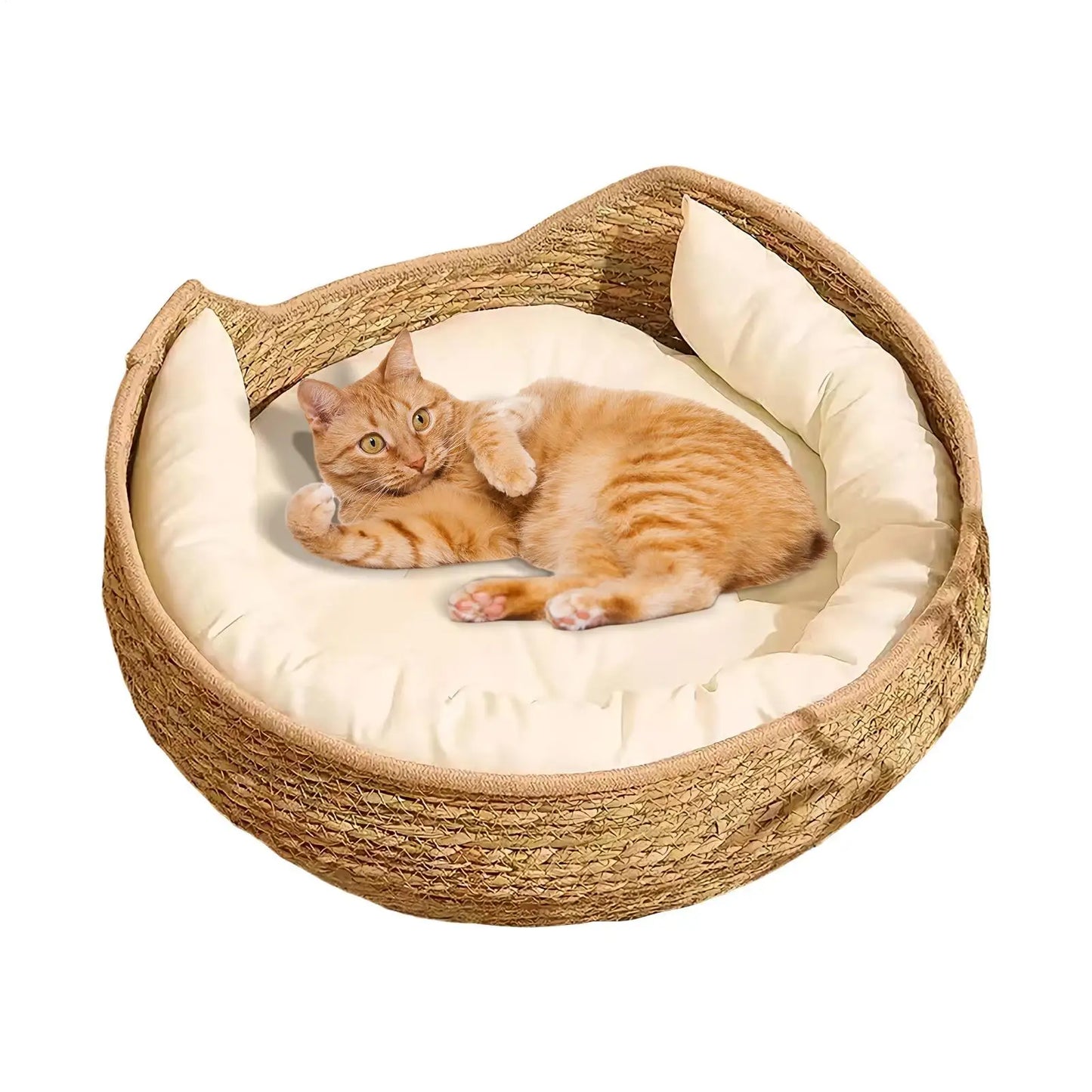 Cat Bed Cotton Rope Woven Cat Bed with Pillow and Cushion All Season Indoor Weaving Pet Resting Scratching Sleeping Furniture