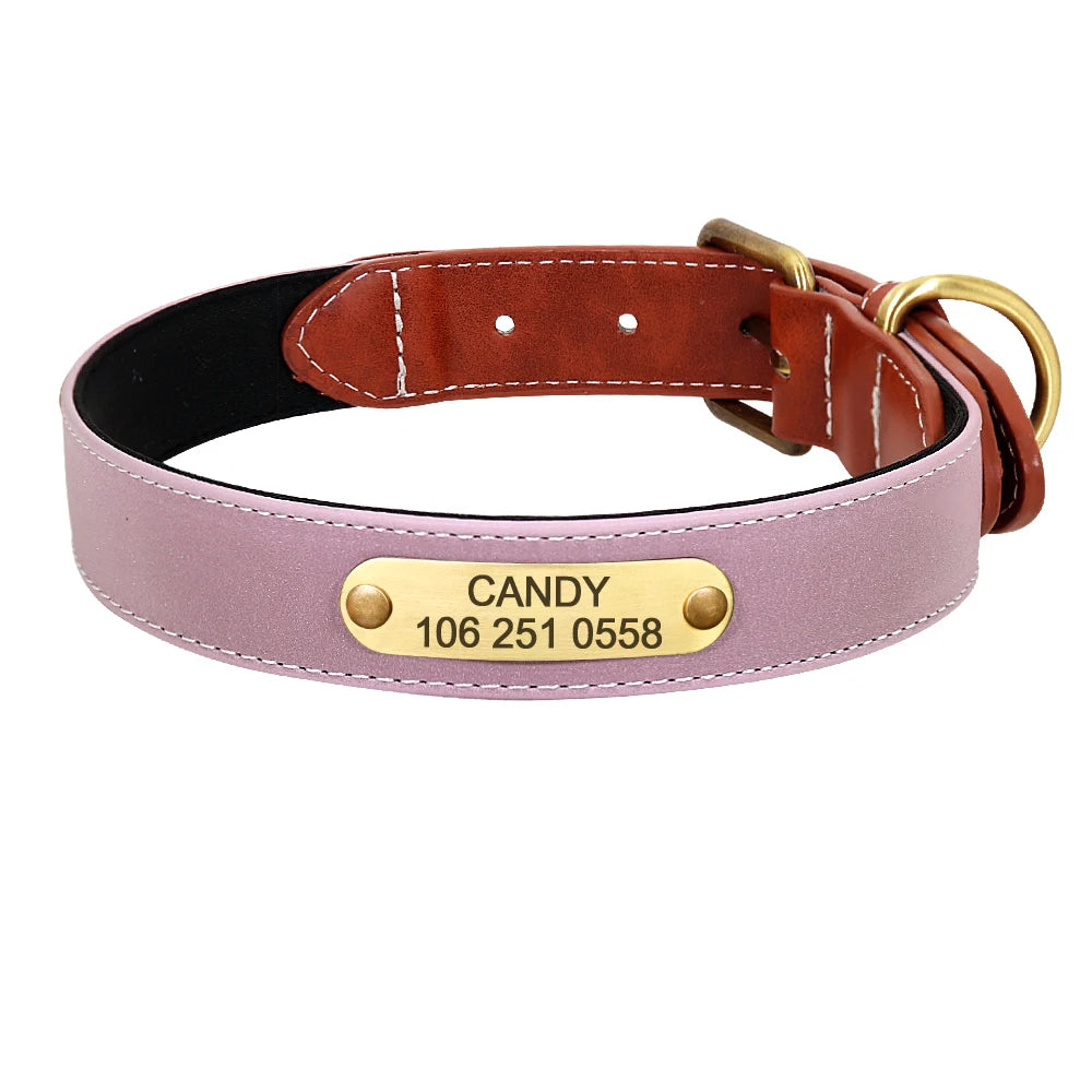 Personalized Dog Collar Dog Leather Padded Pet ID Collar Free Engraved Puppy Collars Reflective For Small Medium Large Dogs