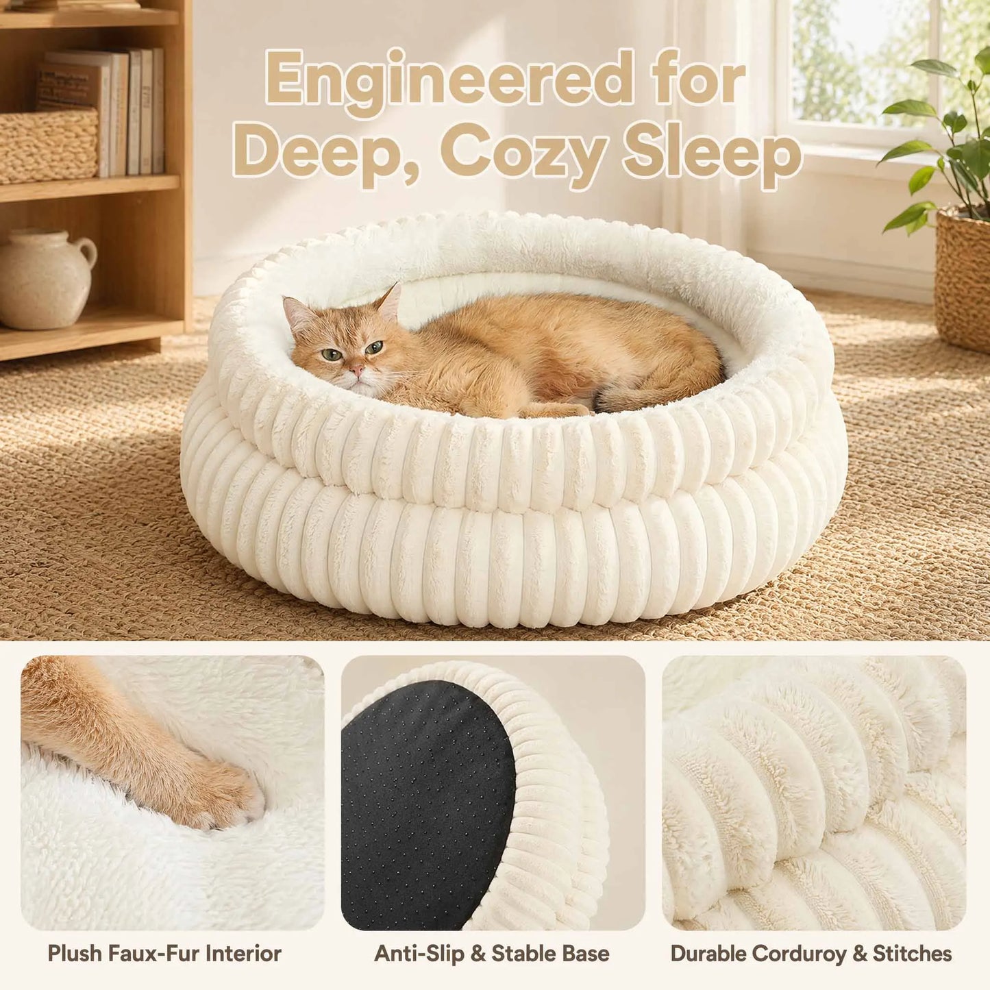 Round Cute Cat Bed for Large Dog Bed Pet Basket Cozy Cat House Super Soft Pet Bed Plush Dog House For Medium Warm Sleep Kitten