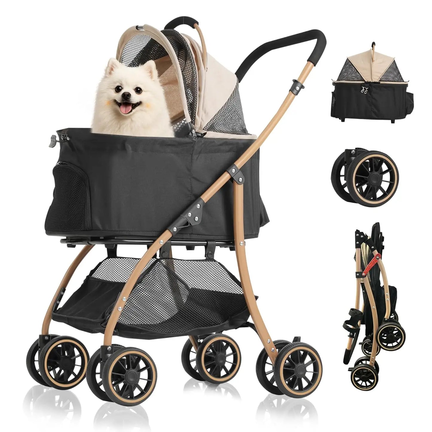 Lightweight Foldable Pet Stroller for Small Dogs & Cats, 35Lbs Capacity with Detachable Cradle and Cup Holder